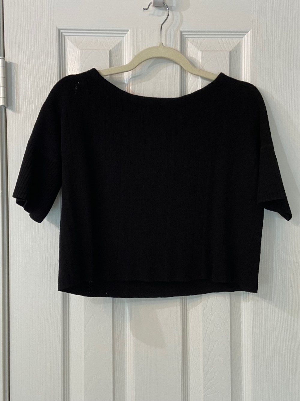 RAG & BONES Boxy Crop Top Zip Back in Black Short Sleeves Size Small
